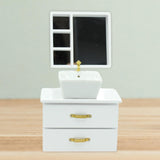 Maxbell Dollhouse Furniture Toys Classic 1:12 Miniature Bathroom Sink Cabinet Mirror White