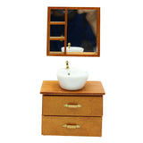 Maxbell Dollhouse Furniture Toys Classic 1:12 Miniature Bathroom Sink Cabinet Mirror Brown