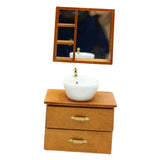 Maxbell Dollhouse Furniture Toys Classic 1:12 Miniature Bathroom Sink Cabinet Mirror Brown