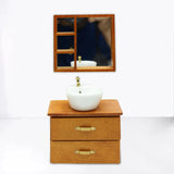 Maxbell Dollhouse Furniture Toys Classic 1:12 Miniature Bathroom Sink Cabinet Mirror Brown