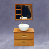 Maxbell Dollhouse Furniture Toys Classic 1:12 Miniature Bathroom Sink Cabinet Mirror Brown