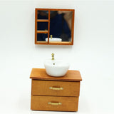 Maxbell Dollhouse Furniture Toys Classic 1:12 Miniature Bathroom Sink Cabinet Mirror Brown