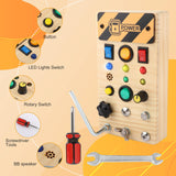 Maxbell Wooden Busy Board with LED Light Sensory Board for Boys Girls Gifts Children