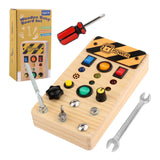 Maxbell Wooden Busy Board with LED Light Sensory Board for Boys Girls Gifts Children