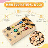 Maxbell Wooden Busy Board with LED Light Sensory Board for Boys Girls Gifts Children