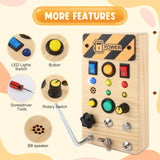 Maxbell Wooden Busy Board with LED Light Sensory Board for Boys Girls Gifts Children