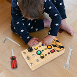 Maxbell Wooden Busy Board with LED Light Sensory Board for Boys Girls Gifts Children