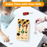 Maxbell Wooden Busy Board with LED Light Sensory Board for Boys Girls Gifts Children