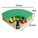 Maxbell Wooden Train House Wood Train Shed for Ages 3+ Years Preschool Birthday Gift
