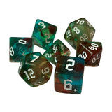 Maxbell 7 Pieces Double Colors Polyhedral Dices D6 D4 D8 D10 (00-90 and 0-9) D12 D20 Green Coffee