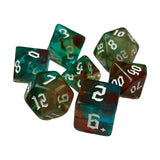 Maxbell 7 Pieces Double Colors Polyhedral Dices D6 D4 D8 D10 (00-90 and 0-9) D12 D20 Green Coffee