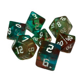 Maxbell 7 Pieces Double Colors Polyhedral Dices D6 D4 D8 D10 (00-90 and 0-9) D12 D20 Green Coffee