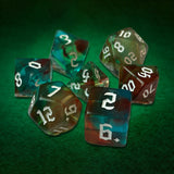 Maxbell 7 Pieces Double Colors Polyhedral Dices D6 D4 D8 D10 (00-90 and 0-9) D12 D20 Green Coffee