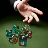 Maxbell 7 Pieces Double Colors Polyhedral Dices D6 D4 D8 D10 (00-90 and 0-9) D12 D20 Green Coffee