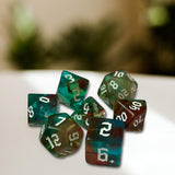 Maxbell 7 Pieces Double Colors Polyhedral Dices D6 D4 D8 D10 (00-90 and 0-9) D12 D20 Green Coffee