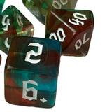 Maxbell 7 Pieces Double Colors Polyhedral Dices D6 D4 D8 D10 (00-90 and 0-9) D12 D20 Green Coffee