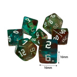 Maxbell 7 Pieces Double Colors Polyhedral Dices D6 D4 D8 D10 (00-90 and 0-9) D12 D20 Green Coffee