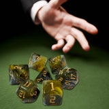 Maxbell 7 Pieces Double Colors Polyhedral Dices D6 D4 D8 D10 (00-90 and 0-9) D12 D20 Yellow Gray