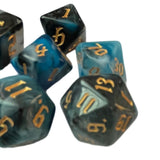 Maxbell 7 Pieces Double Colors Polyhedral Dices D6 D4 D8 D10 (00-90 and 0-9) D12 D20 Blue Black