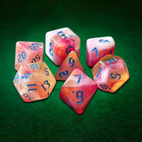 Maxbell 7 Pieces Double Colors Polyhedral Dices D6 D4 D8 D10 (00-90 and 0-9) D12 D20 Pink White