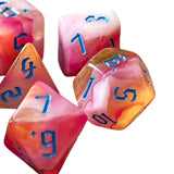 Maxbell 7 Pieces Double Colors Polyhedral Dices D6 D4 D8 D10 (00-90 and 0-9) D12 D20 Pink White
