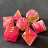 Maxbell 7 Pieces Double Colors Polyhedral Dices D6 D4 D8 D10 (00-90 and 0-9) D12 D20 Dark Pink