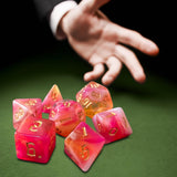 Maxbell 7 Pieces Double Colors Polyhedral Dices D6 D4 D8 D10 (00-90 and 0-9) D12 D20 Dark Pink
