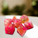 Maxbell 7 Pieces Double Colors Polyhedral Dices D6 D4 D8 D10 (00-90 and 0-9) D12 D20 Dark Pink