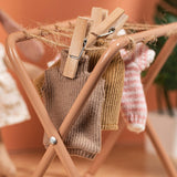 Maxbell Dollhouse Clothes Drying Rack Playset for Doll House Laundry Room Kids Gifts light brown