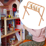 Maxbell Dollhouse Clothes Drying Rack Playset for Doll House Laundry Room Kids Gifts light brown