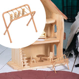 Maxbell Dollhouse Clothes Drying Rack Playset for Doll House Laundry Room Kids Gifts light brown
