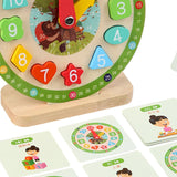 Maxbell Wooden Clock Kids Toy Educational Gift for Playroom Kindergartner Boys Girls
