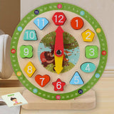 Maxbell Wooden Clock Kids Toy Educational Gift for Playroom Kindergartner Boys Girls