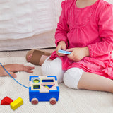 Maxbell Pull Along Wooden Walking Toy Wood Shape Sorter for Early Education Birthday