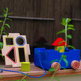 Maxbell Pull Along Wooden Walking Toy Wood Shape Sorter for Early Education Birthday