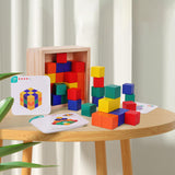 Maxbell Wooden Colors Cube Multicolor Wooden Blocks for Preschool Toddlers Boy Girls