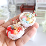 Maxbell 1/12 Dollhouse Woolen Yarn in Basket Miniature for Dollhouse Decor Ornaments blue
