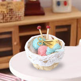 Maxbell 1/12 Dollhouse Woolen Yarn in Basket Miniature for Dollhouse Decor Ornaments blue
