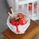 Maxbell 1/12 Dollhouse Woolen Yarn in Basket Miniature for Dollhouse Decor Ornaments red