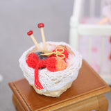 Maxbell 1/12 Dollhouse Woolen Yarn in Basket Miniature for Dollhouse Decor Ornaments red