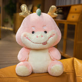 Maxbell 2024 New Year Stuffed Animal Doll Dragon Plush Toy for Bedroom Desktop Decor 25cm Pink