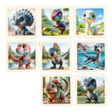 Maxbell 8Pcs Wooden Puzzle Cartoon Montessori Baby Puzzles Nursery Kindergarten Dinosaur