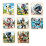 Maxbell 8Pcs Wooden Puzzle Cartoon Montessori Baby Puzzles Nursery Kindergarten Dinosaur