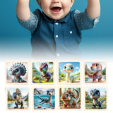 Maxbell 8Pcs Wooden Puzzle Cartoon Montessori Baby Puzzles Nursery Kindergarten Dinosaur