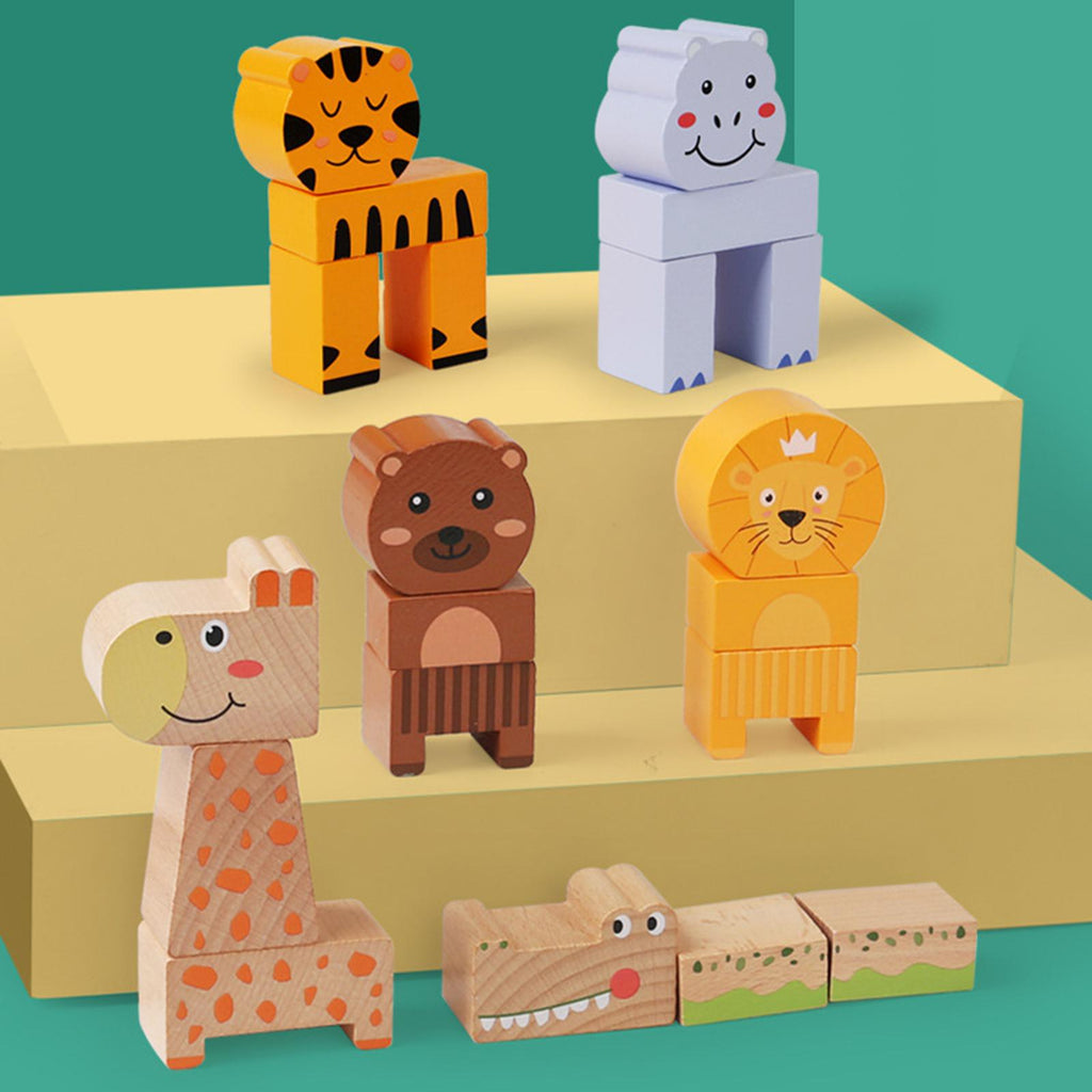 Maxbell Animal Stacking Building Blocks Cute Wooden Animals Stacking Blocks for Kids
