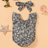 Maxbell 2x Newborn Rompers Round Neck Ruffled Bodysuit for Playwear Sleep Daily Life