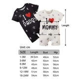 Maxbell 2Pcs i Love Mummy Daddy Breathable Summer Baby Jumpsuit Set for Home Holiday 6 to 9Month