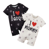 Maxbell 2Pcs i Love Mummy Daddy Breathable Summer Baby Jumpsuit Set for Home Holiday 6 to 9Month