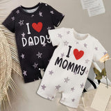 Maxbell 2Pcs i Love Mummy Daddy Breathable Summer Baby Jumpsuit Set for Home Holiday 6 to 9Month