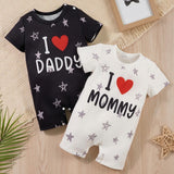 Maxbell 2Pcs i Love Mummy Daddy Breathable Summer Baby Jumpsuit Set for Home Holiday 6 to 9Month